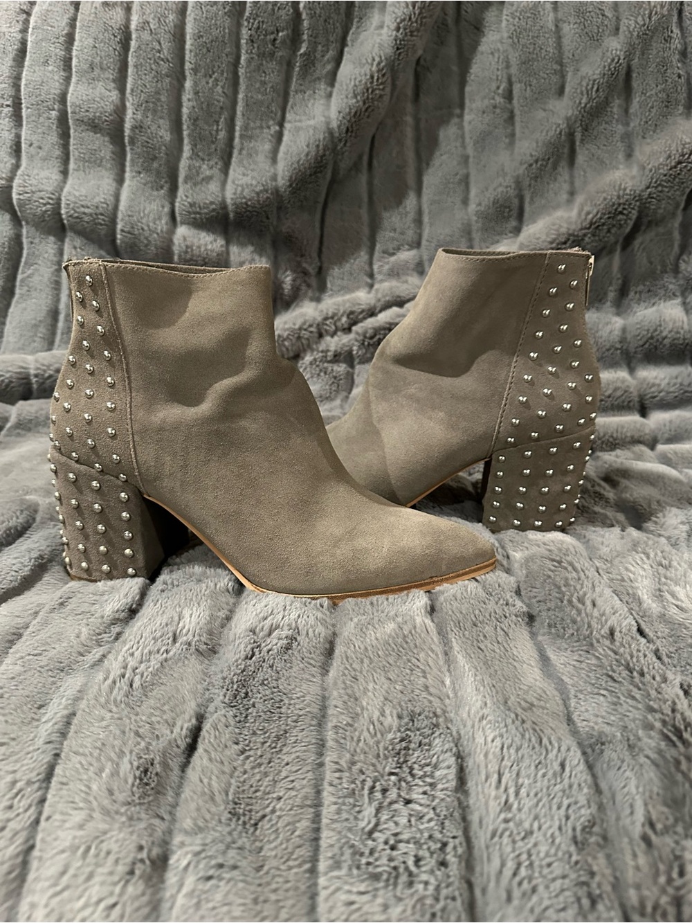 Steve Madden Gray Suede Studded Block Heel Ankle Booties